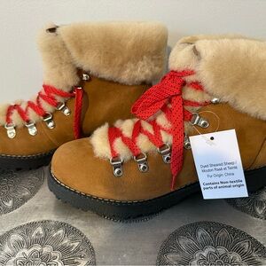 J.Crew Brown Shearling Boots with Red Laces